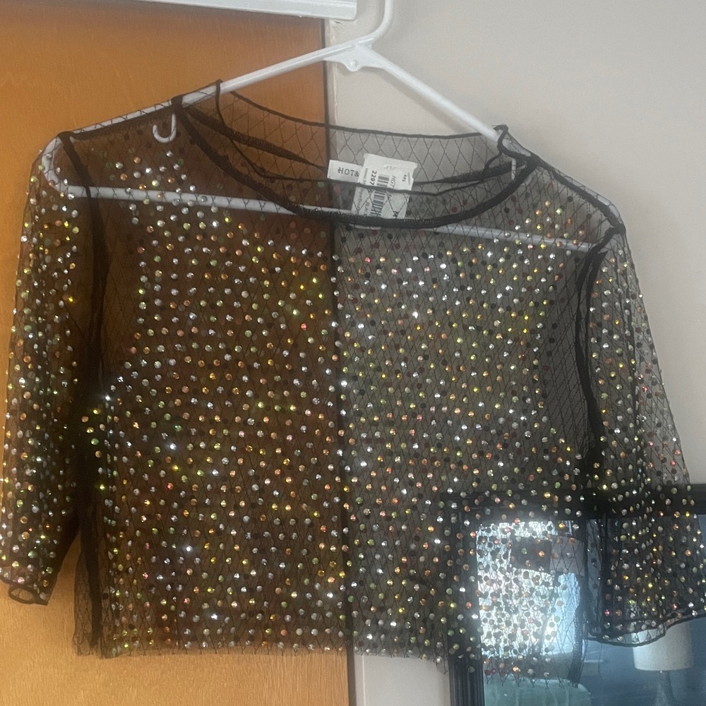 Mystique boutique, black sparkle mesh top